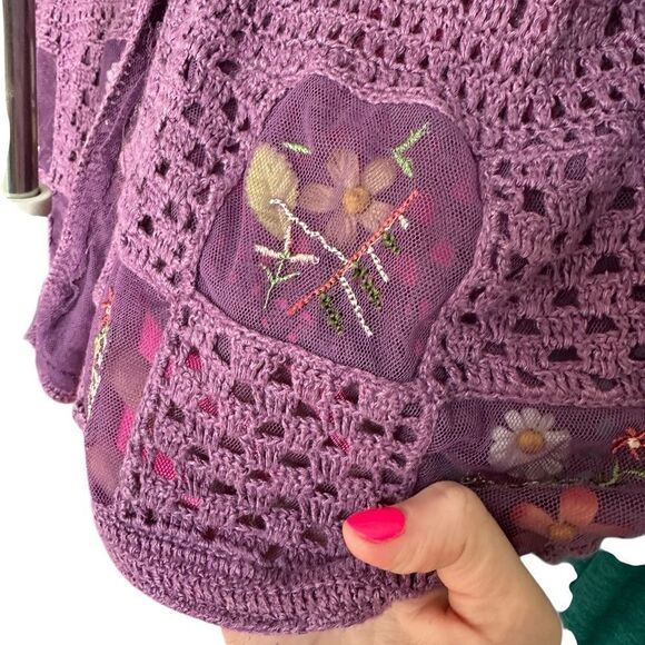 Purple Knit Handmade Gardencore Grannycore Unique Flower Patch Sweater - Picture 11 of 11